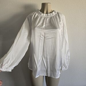 Renee C. White Ruffle Neck Blouse
